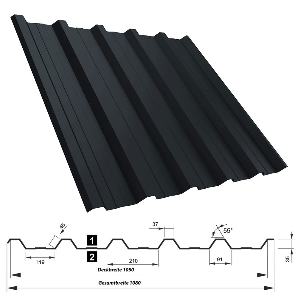 Trapezblech T35 mit Querschnitt
