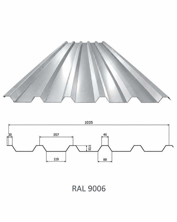 Trapezblech TPD 35/207 Weißaluminium 0,75 mm