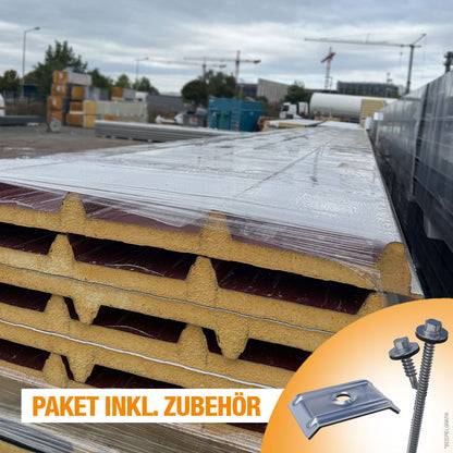 Paket Sandwichplatten Dach in Rotbraun inklusive Zubehör