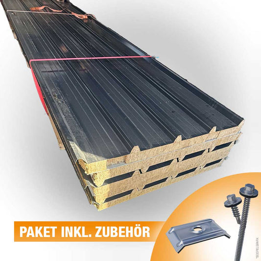 Paket #100 Sandwichplatten Dach Anthrazit 5 x 6,75 m Kernstärke 60 mm