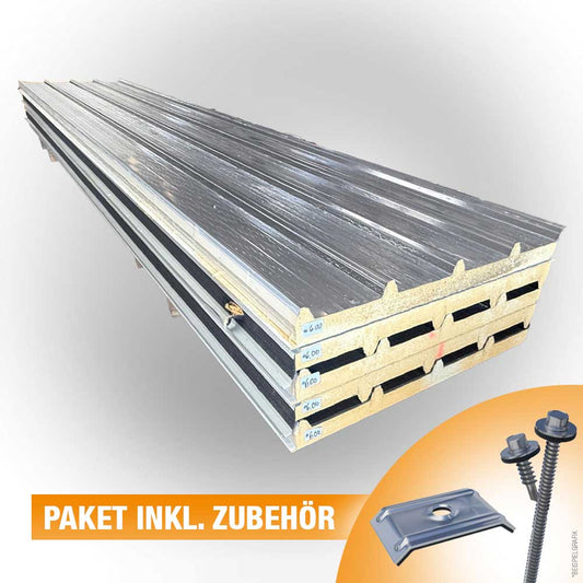 Paket #101 Sandwichplatten Dach Graualuminium 5 x 6,00 m Kernstärke 60 mm