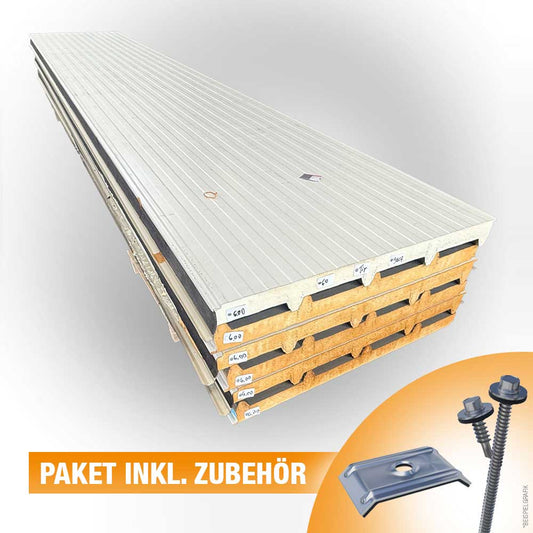 Paket #102 Sandwichplatten Dach Weißaluminium 6 x 6,00 m Kernstärke 60 mm