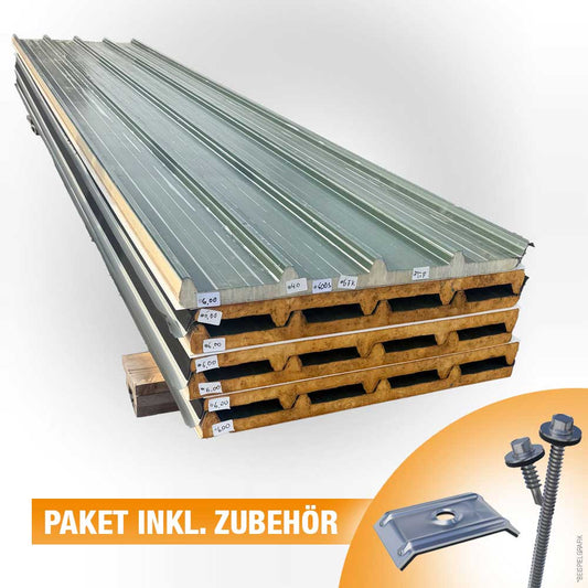 Paket #106 Sandwichplatten Dach Olivgrün 7 x 6,00 m Kernstärke 40 mm