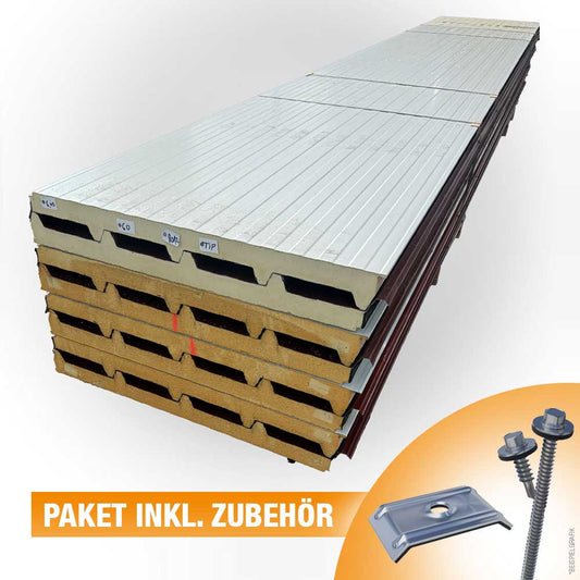 Paket #107 Sandwichplatten Dach Rotbraun 8 x 6,00 m Kernstärke 60 mm