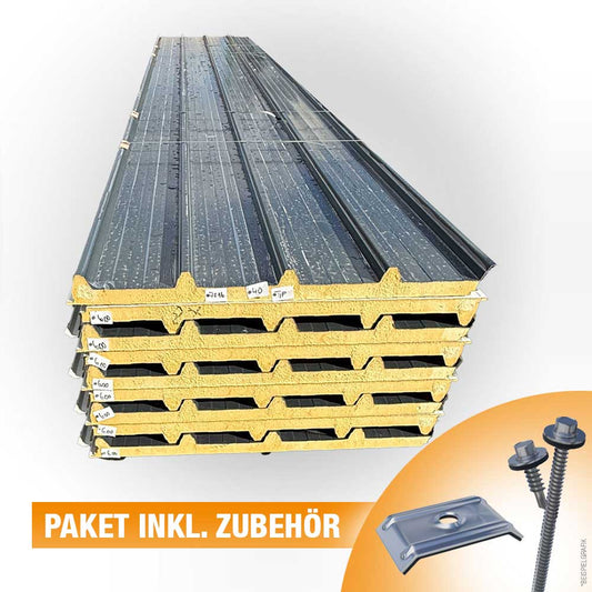Paket #109 Sandwichplatten Dach Anthrazit 9 x 6,00 m Kernstärke 40 mm