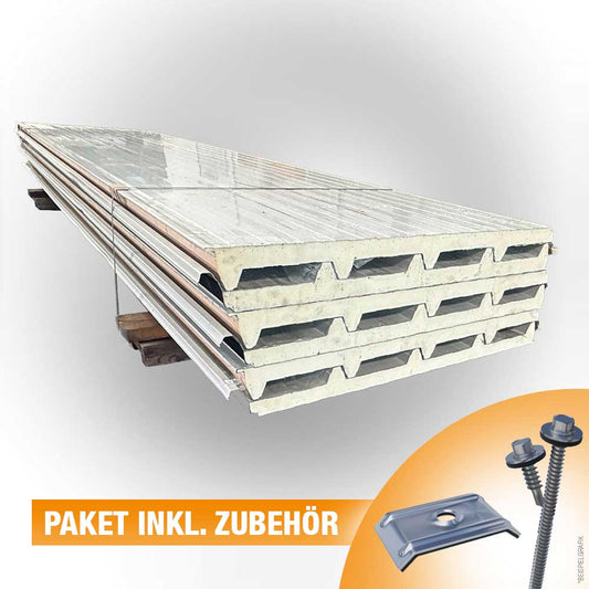 Paket #96 Sandwichplatten Dach Grauweiß 6 x 4,50 m Kernstärke 40 mm