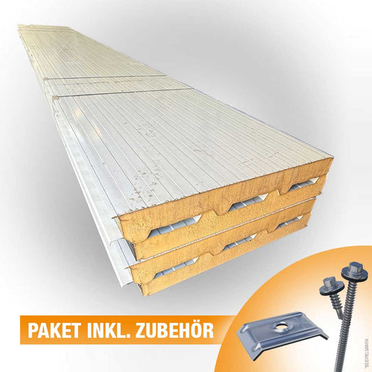 Paket #97 Sandwichplatten Dach Grauweis 4 x 7,94 m Kernstärke 100 mm